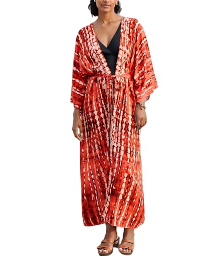 Image of Women's Kimono Cover Up Long Beach Dress Swimsuit Cover Ups Colorful Cardigan Lightweight Robe for Swimwear