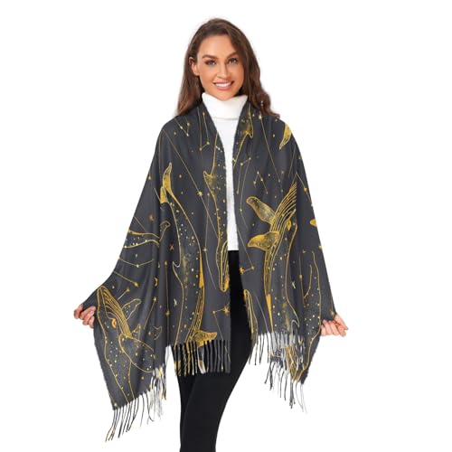 ALAZA Women's Scarves Winter Scarf Cashmere Feel Pashmina Shawls Wraps Line Whale Soft Warm Lightweight with Tassels Fall