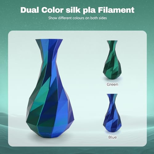 Image of 3DHoJor Silk PLA Filament 1.75mm Blue Green Dual Color PLA 3D Printer Filament 2 in 1 Coextrusion 1KG Spool(2.2lbs) 3D Printing Filament Dimensional Accuracy + /- 0.03mm Fits for Most FDM 3D Printers