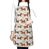 Srucddu Cute Dachshund Dog Aprons For Women With Pockets, Adjustable Water Oil Proof Apron Bib Chef Cooking Apron For Kitchen Gardening Grilling