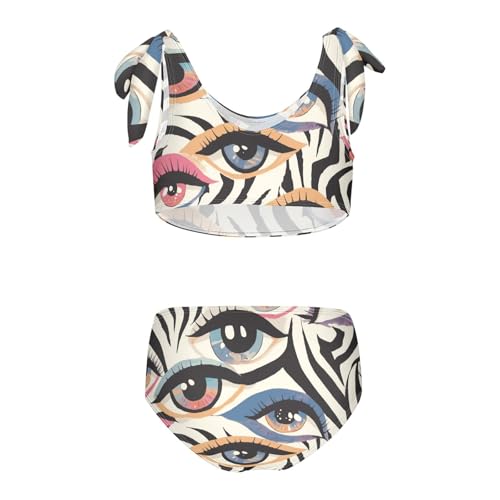 KLL Evil Eyes Black Striped Girl Two Piece Bikini Set Beach Swimsuits Swimwear Adjustable Strap2