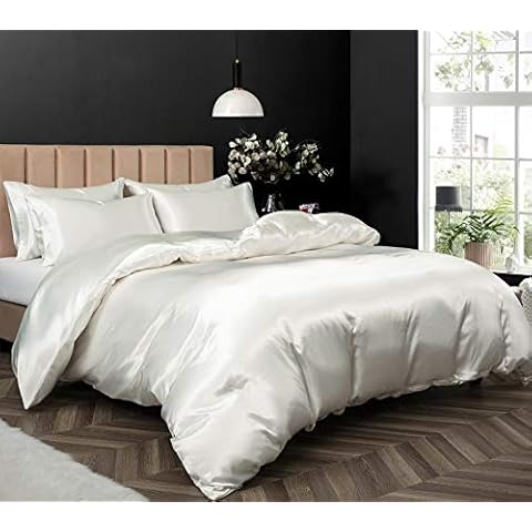 P Pothuiny Ivory White Satin Duvet Cover Cover
