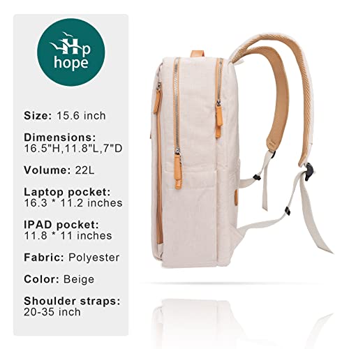 Hp Hope Smart Backpack For Women Travel, Durable Carry On Backpack With Usb Charging Port & Wet Pocket Fits 15.6 Inch Laptop, Beige #TOP6