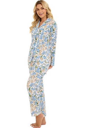 Image of LUBOT 100% Cotton Pajamas for Women Pajama Set 2 Piece PJ Sleepwear Set Soft Ladies Button Knit Long Sleeve Loungewear XS-XXL