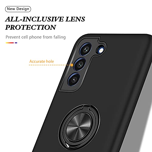 AIOVETEAB for Samsung Galaxy S21 Phone Case,Silky Soft Touch Heavy Duty Protective Cover with Ring Holder Kickstand Magnetic Phone Case for Samsung S21 6.2 Inch (Black) by AIOVETEAB - Image 6