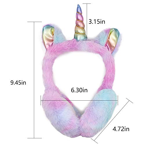 Chuangli Winter Unicorn Earmuffs & Glove Set, Cute Cartoon Foldable Earmuff Rainbow Ear Warmers For Girls/Women's Gift #TOP1