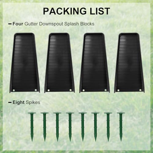 4 Pack Gutter Downspout Extensions,Rain Gutter Downspout Splash Block,Downspout Diverter,Down Spout Drain Extension,Gutter Splash Prevention Device for Cement Floor Lawn Ground (Black)