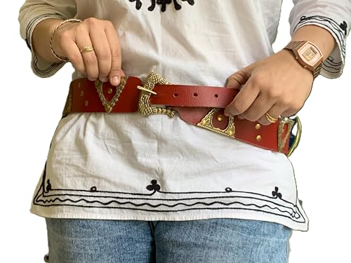 Medieval Roman Leather Apron Belt with Brass Fitting - Cosplay Halloween Costume Red