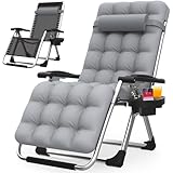 Suteck Zero Gravity Chair, Reclining Camping Lounge Chair w/Removable Cushion, Upgraded Lock and Cup Holder, Reclining Patio Chairs Folding Recliner for Indoor and Outdoor