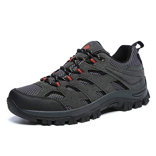 PAMRAY Wanderschuhe Herren Trekkingschuhe Laufschuhe Mesh Atmungsaktive Schnurer Wasserdicht Sportschuhe Outdoorschuhe Leicht Freizeit Hiking Sneaker Grau EU 46