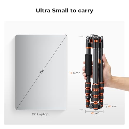 K&F Concept 60 inch Carbon Fiber Camera Tripod,Super Lightweight Compact Travel Tripod with 360 Degree Ball Head,Quick Release Plate,Detachable Monopod 17 lb Load Capacity for SLR DSLR C225C0 (BA225)