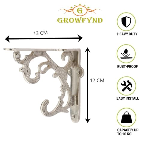 Image of Metal Handcrafted Shelf Bracket for Floating Shelves L Angle Decorative L Shaped Corner Brace Joint Heavy Duty Wall Mounted Shelf Supporter Corner Brace Holder (CP, Pack of 4)