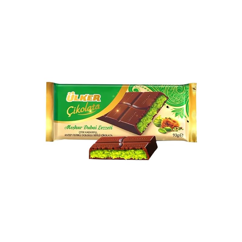 CandyFox.de | Ülker Dubai czekolada 93 g | oryginalna czekolada Dubai z kunefe i pistacjami z Turcji (10 sztuk)