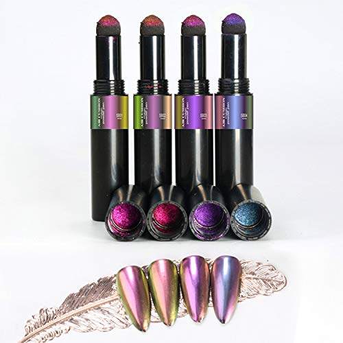 Chrome Nail Powder for Nails, Air Cushion Holographic Nail Magic Powder Pen Dual-Use for Eyeshadow and Nail Art with Mirror Effect, Nails Glitter Sticks Nail Art Decoration