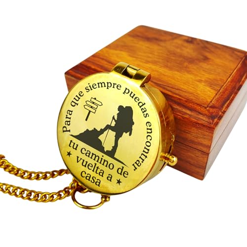 Lasernauten Brújula Personalizada con Grabado – Tu Texto Personalizado, 9 Diseños – Elige Entre Funda de Piel o Caja de Regalo de Madera – Idea Color Brillante/Pulido
