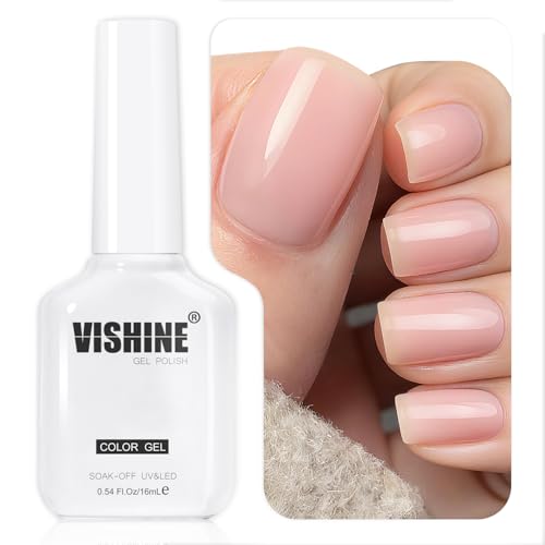 Vishine - Esmalte de gel jelly nude 16 ml, color rosa transparente suave, esmalte semipermanente para manicura DIY, Doll E072