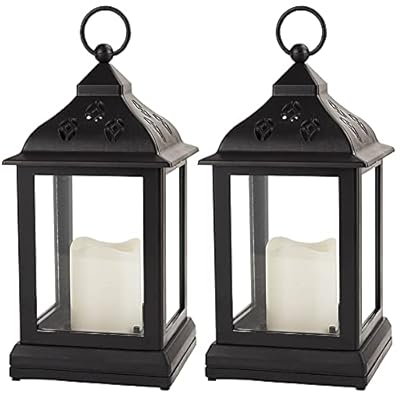 Bright Zeal 2-Pack 9.5" Vintage Decorative Candle Lantern with LED Flickering Flameless Candle (Black, 8hr Timer) - Indoor Hanging Lanterns Decorative Lanterns Battery Powered LED Candle Timer Candle 41k+Gi cdWL. SS400