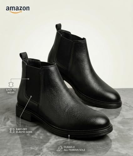 Image of Men's Synthetic Leather Lightweight Comfortable Trendy Outdoor Casual Shoes Slip On Chelsea Boots High Tops, Soft Cushioned Insole, Comfortable Fit, Trendy, Stylish Boots
