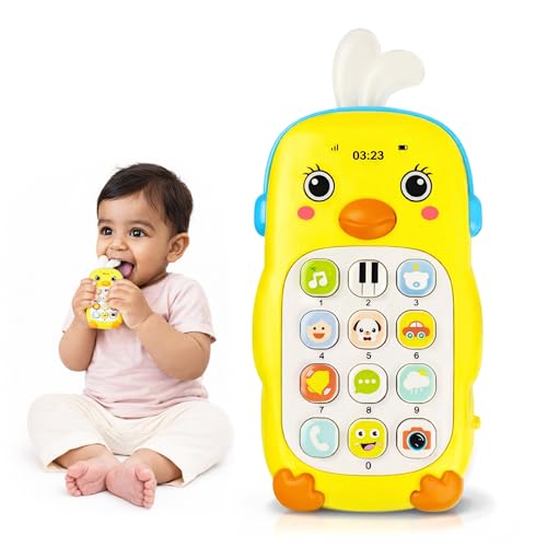 Image of Kidology Baby Musical Phone Toy with Lights | Montessori Sensory Learning Mobile for Babies 12-18 Months | Educational Cell Phone Toy with Numbers & Sounds (Yellow)