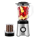 Innoteck 1.5L 2-in-1 Glass Blender & Smoothie Maker – 500W Jug Blender with 2-Speed Control & Pulse, Plus Bean Grinder & Spice Mill – For Soups, Smoothies, Juices & Milkshakes