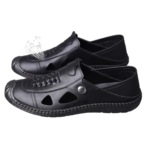 Men's Leather Sandal Comfort Slip On Lightweight Breathable Hollow Non Slip Walking Sandals for Men Sport Outdoor Casual Beach Hiking Camping