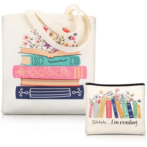 Image of Aliceset Canvas Tote Bags Back to School Gifts for Women Teacher Reusable Grocery Cloth Cosmetic Bag Set for Shopping Travel