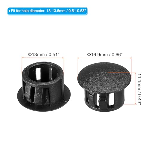 Image of PATIKIL Hole Plugs Plastic, 100 Pcs 13mm(1 /2 inch) Screw Bumper Hole Plug Flush Snap Type Round Hole Cover Caps for Round Holes Cabinet Furniture Kitchen, Black