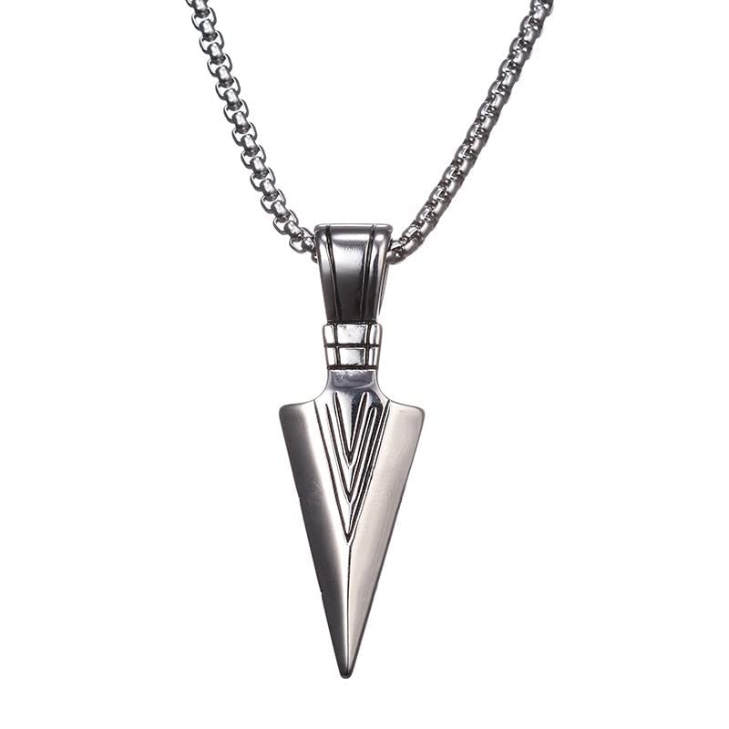 beautivia Men's Fashion Necklace Point Arrowhead Pendant With Chain For Boys and Men Solid Spear (Chrome)-picture-34