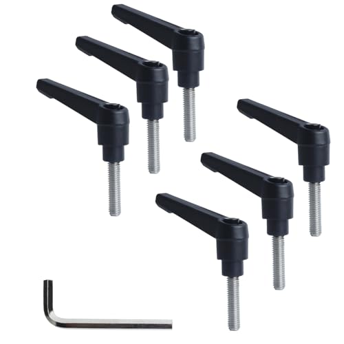 Image of Clamping Lever Handles with Quick Release Push Button Locking, 304 Stainless Steel M6 x 25mm Stud - Black (6 Pack)