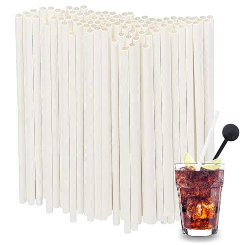 Confezione da 100 Cannucce di Carta, Cannucce di Cartone (Diametro 6 mm 19,7 cm), Cannucce usa e Getta, Adatte per Cocktail, Caffè e Feste, Long Drink (Bianco Avorio)