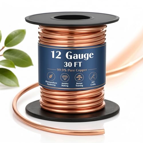 Therwen 30ft 12 Gauge Copper Wire for Gardening Electroculture Bonsai Jewelry Making Beading DIY Craft Pure Bare Copper Wire Spool