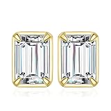 JewelryPalace Emerald Cut 1ct Cubic Zirconia Solitaire Stud Earrings for Women, 925 Sterling Silver 14k Yellow Gold Plated Earrings for Her, Classic Simulated Diamond Earrings Jewelry Sets