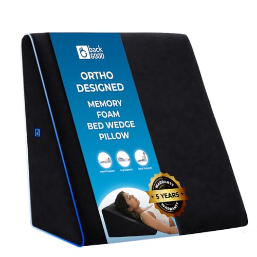Image of Pro-Comfort Bed Wedge Pillow | 5-Year Warranty | Premium Orthopedic Memory Foam Back Support Pillow | Back Rest for Bed | Acid Reflux, GERD, Snoring, Pregnancy, Post-Surgery Relief | Black