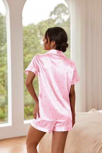 Image of Ekouaer Pajamas for Women Set Silk Satin Pjs Button Down Sleepwear Summer Loungewear Top and Shorts Lounge Set S-XXL