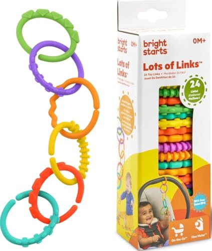 Image of Bright Starts Lots of Links Rings Toys for Stroller or Carrier Seat, BPA-Free, Ages 0 Months Plus, Multicolor, 24 Count