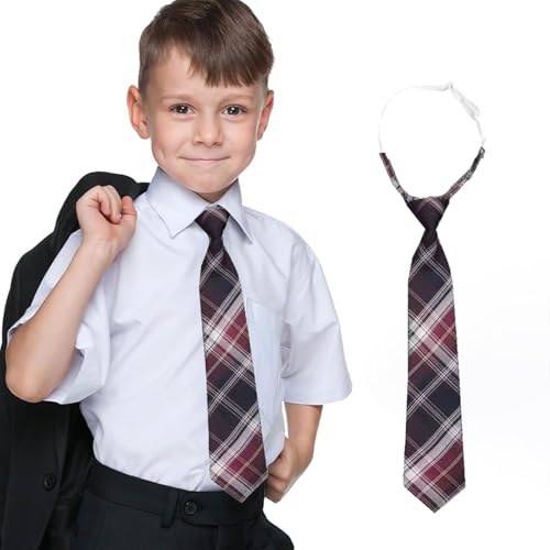 Boy's Necktie Pre-tied Adjustable Clip on Tie Stripe Plaid Neckties for School Uniforms Graduation Wedding Parties Cosplay Causal
