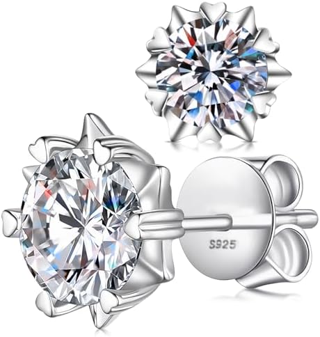 Sterling Silver Zirconia Earrings Stud Earrings-Round Cut D Color VVS1 Clarity Lab Created Diamond Earrings Studs White Gold Plated 925 Sterling Silver Jewelry for Women Men