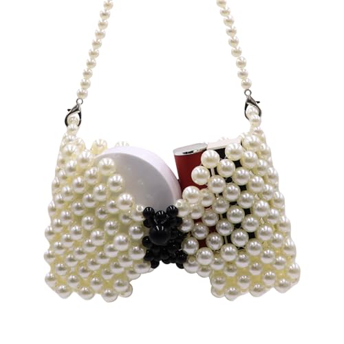 Image of Girls Mini White Pearl Purse Handbag Butterfly Satchel Shoulder Bag Beaded Clutch Evening Bag for Women