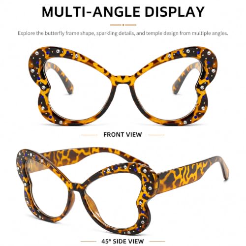Image of Butterfly Shape Glasses for Women Retro Clear Flat Lens