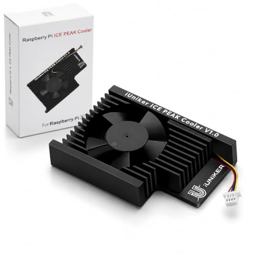 iUniker ICE Peak Active Cooler Compatible with Raspberry Pi 5 Quiet PWM Fan with Aluminum Heatsink Low-Profile Pi 5 Cooling Fan for 4GB/8GB Pre-Applied Thermal Pads