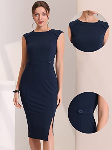 Allegra K Summer Sleeveless Sheath Dress for Women's 2025 Round Neck Work Bodycon Pencil Dresses2