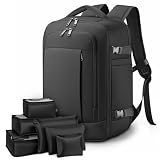 Lekespring Mochila de Viaje para Cabina de Avión 40x20x25 (20L), con Compartimento Húmedo y 6 Bolsas Organizadoras - Negocios y Escuela - Negro