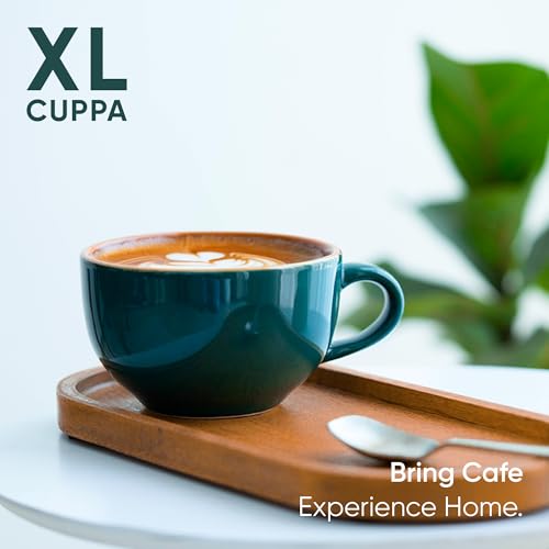 Image of Shay Large Ceramic Coffee Cup, 1pc, Teal Green, 320ml | Cappuccino Cup | Glossy Finish | Premium Porcelain Coffee Mug | Microwave Safe (XL Cuppa 1pc - Teal Green)