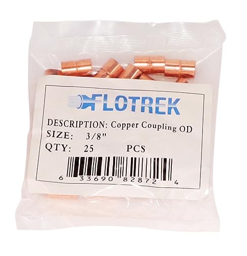 Image of Copper Fitting HVACR OD 3 /8 inch (HVAC Outer Dimension) 1 /4 inch (Plumbing Inner Dimension) - Straight Copper Coupling Fittings With Rolled Tube Stop & ACR - 99.9% Pure Copper - 25 Pack