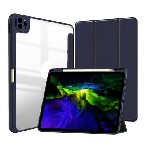 Coque iPad Pro 11 pouces 2024 marbre bleu foncé rigide avec porte stylet