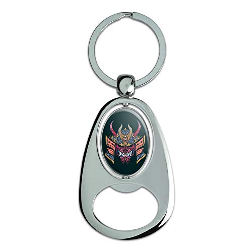 Graphics and More Samurai Warrior Japanese Demon Oni Mask Keychain Chrome Metal Spinning Oval Bottle Opener