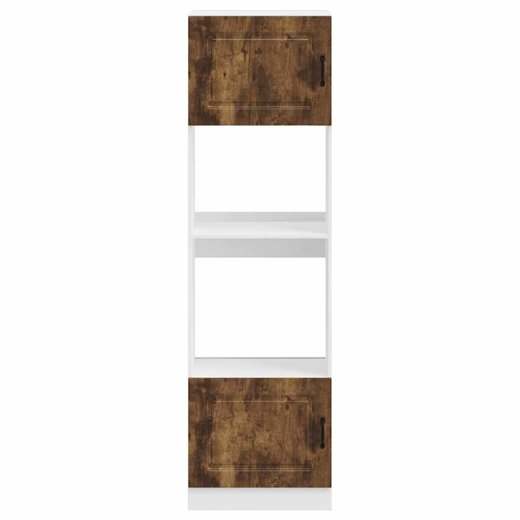 Kalmar - Set di 2 mobili da cucina in legno di rovere affumicato, 60 x 57 x 207 cm, con piedini regolabili, salvaspazio, per cucina e forno