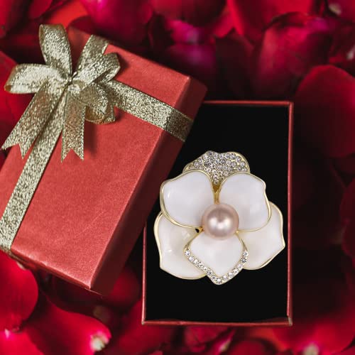 Image of Brooches for Women White Pearl Flower- Austrian Rhinestone Brooch Jewelry - Ladies Wedding Bouquet Brooches Pin for Birthday, Christmas, Anniversary