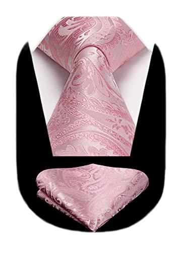 Image of HISDERN Ties for Men Paisley Tie and Pocket Square Woven Classic Floral Mens Ties Handkerchief Set Wedding Party Necktie