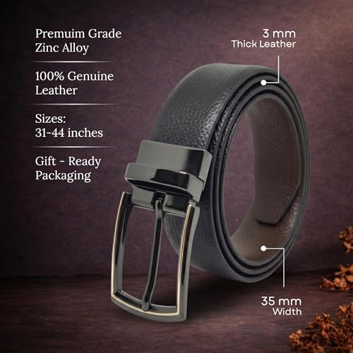 Image of THE MEN THING Mens Genuine Leather Belt | 2 in 1 Reversible (Black & Brown) (1 Pc.) - LUXORIC